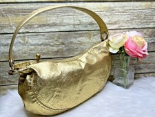 Valerie Stevens Metallic Gold Genuine Leather Purse Shoulder Bag Hobo Tote