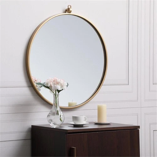 Elegant Decor Eternity 21" Round Mid Century Metal Frame Hooked Mirror in Brass - Picture 5 of 7