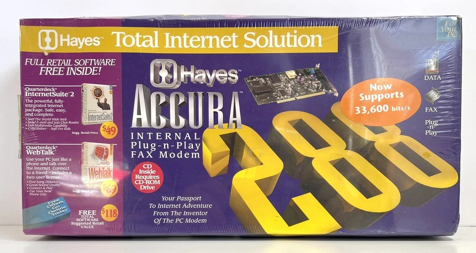 1990s Hayes Accura 336 INT PNP Fax Modem 288 v.34 Internal Plug~N~Play NEW Vtg - Image 2 of 4
