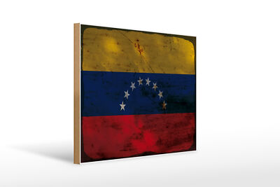 Holzschild Flagge Venezuela 40x30 cm Flag Venezuela Rost Deko Schild wooden sign