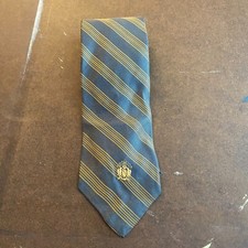 Vintage 70s Men's Neck Tie- Blue - Yellow Stripes - 100 Silk- Emblem- Boyd's-
