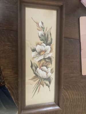 Framed Art: Inez Floral Painting, Decatur, Ill, 20'' T x 8.5'' W