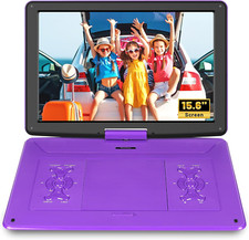 17.9" Portable DVD Player, 15.6" HD Screen, 6Hrs Play, Dual Speakers, Purple