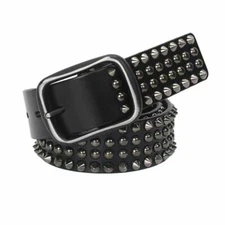 Real Leather Waist Belt Heavy Metal Rivet Studded Waistband Punk Rock Biker Belt