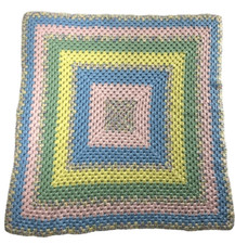 Baby Afghan Crochet Blanket Handmade Yellow Pink Green Blue 40" x 38"