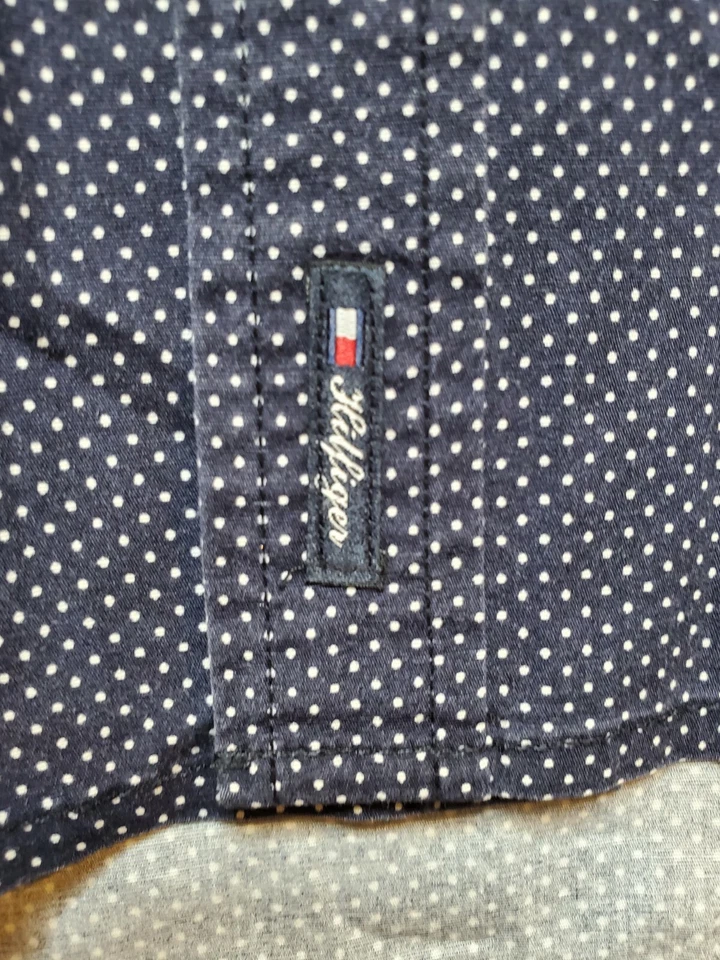 Tommy Hilfiger Men Short Sleeve Button Shirt Extra Large Stretch Blue White Dots - Image 4 of 4