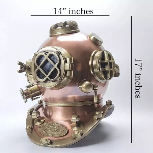 18" Copper Diving Helmet US Navy Mark V Deep Sea Scuba Antique Divers With Stand - Picture 5 of 5