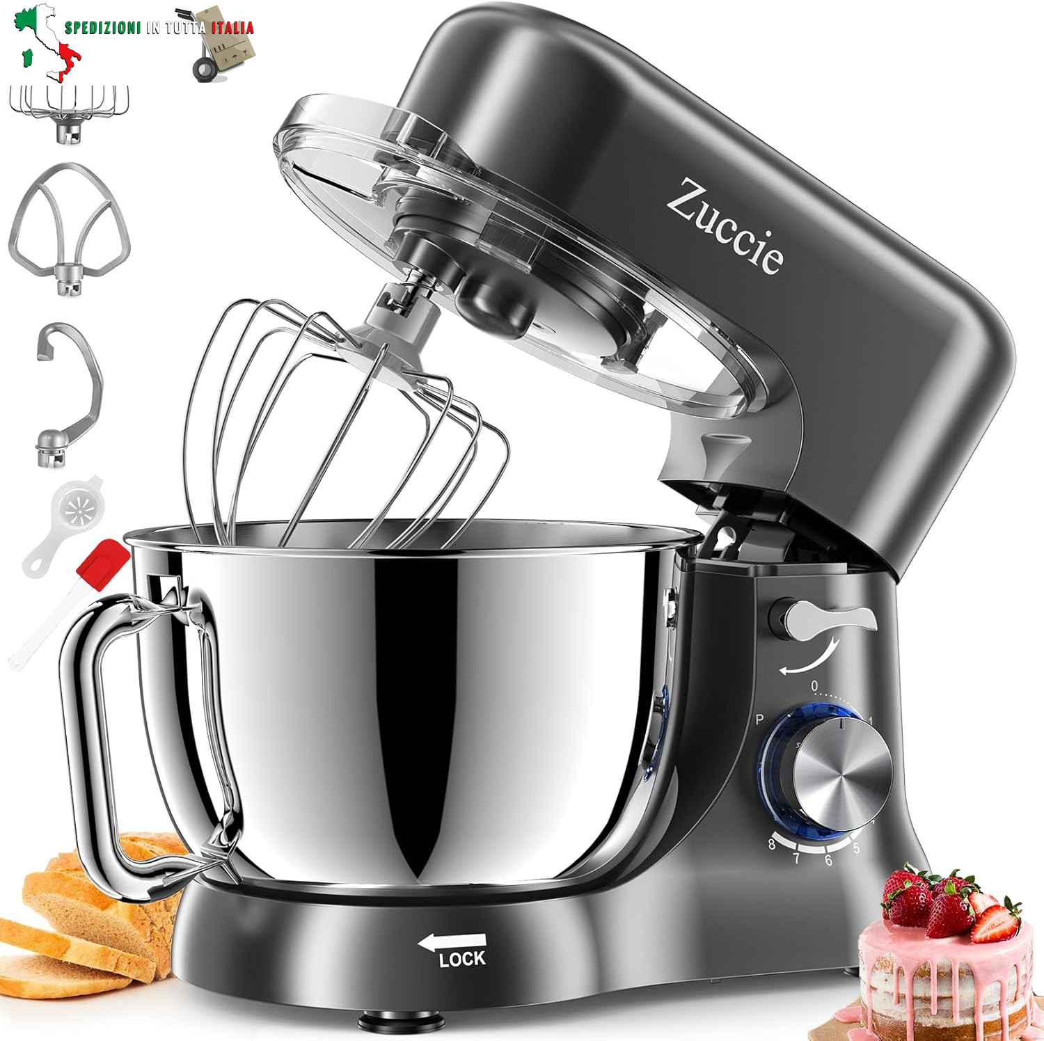 Impastatrice Planetaria Professionale 1000W 5L - 8 Velocità Acciaio