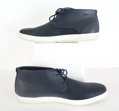 CALVIN KLEIN Navy Blue Wilder Diamond Leather Chukka Boots Shoes Men's Size 9.5