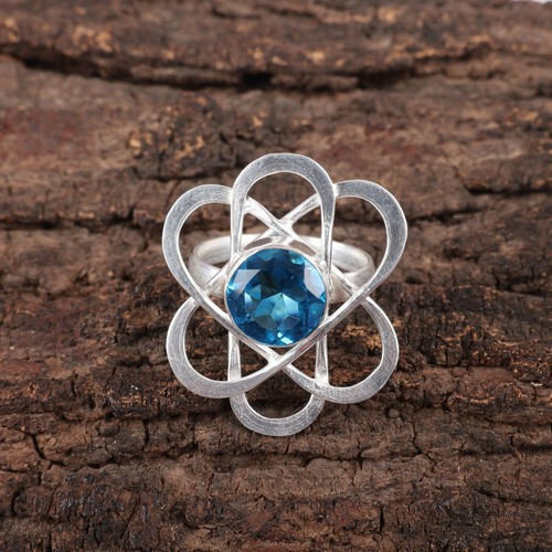 Swiss Blue Topaz Gemstone 925 Sterling Silver Handmade Ring Party Were ...