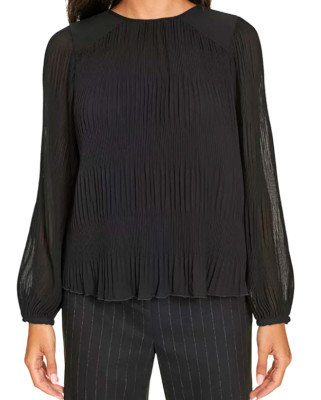 Calvin Klein women's Sheer Sleeve Top Blouse -size PM / petite Medium - Black