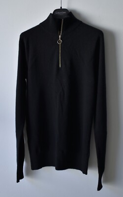 Jacob Lee Black Half Zip High Neck Cashmere Jumper Size Medium Made in UK