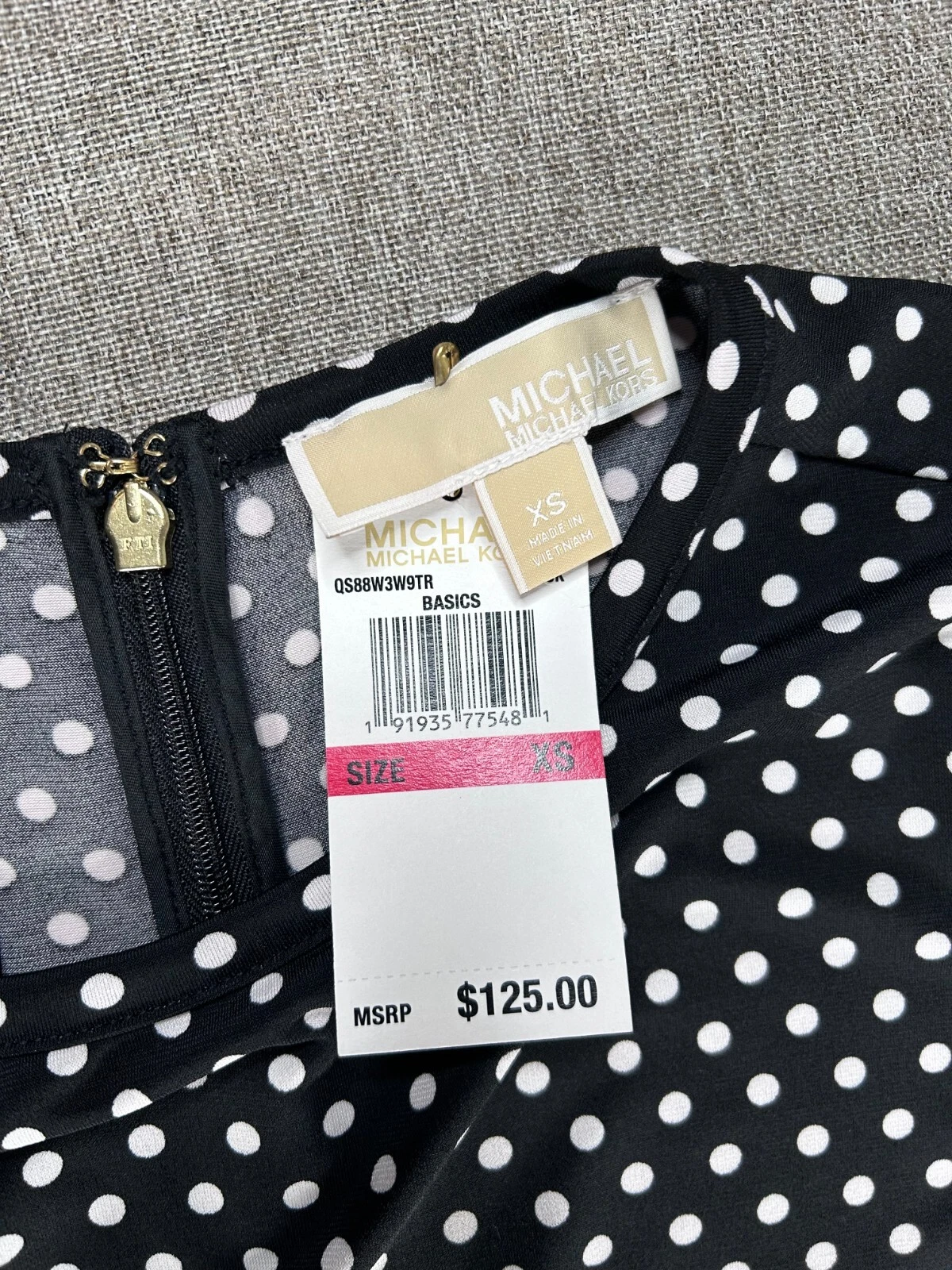 Abito Michael Kors A Line donna XS girocollo nero a pois plissettato skirT nuovo con etichette