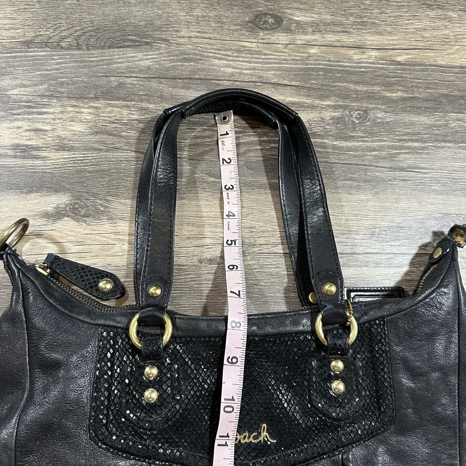 Coach Ashley Black Leather Python Trim Purse Shou… - image 15