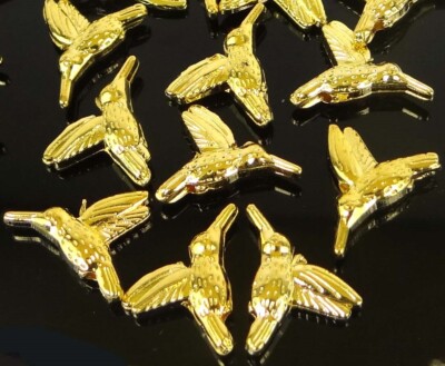 10 Hummingbird Flying Bird Charm Gold Plated Pewter beads 18x15mm