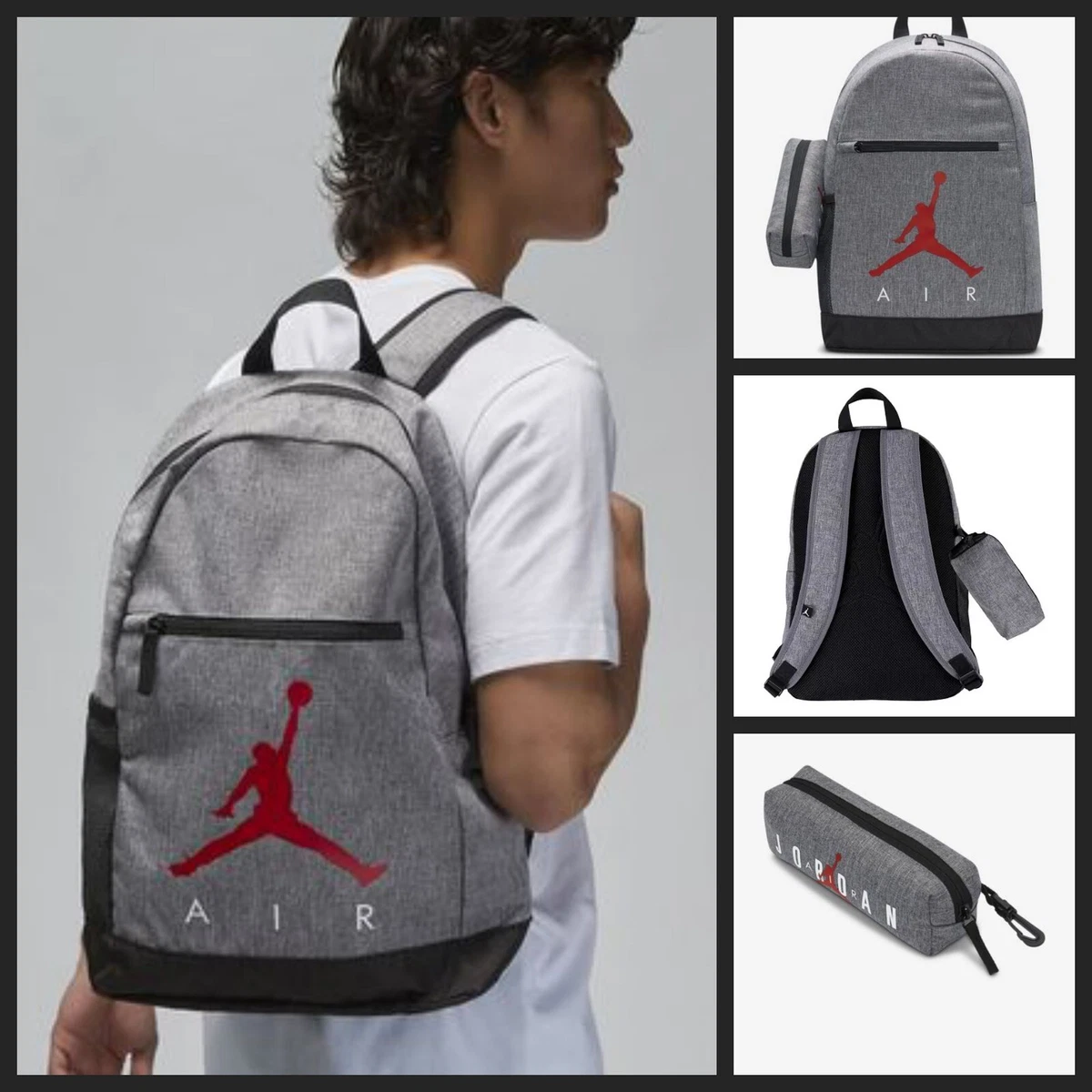 Jordan Big Boys Air School Backpack and Pencil Case, 2-Piece Set Gray Large  | eBay