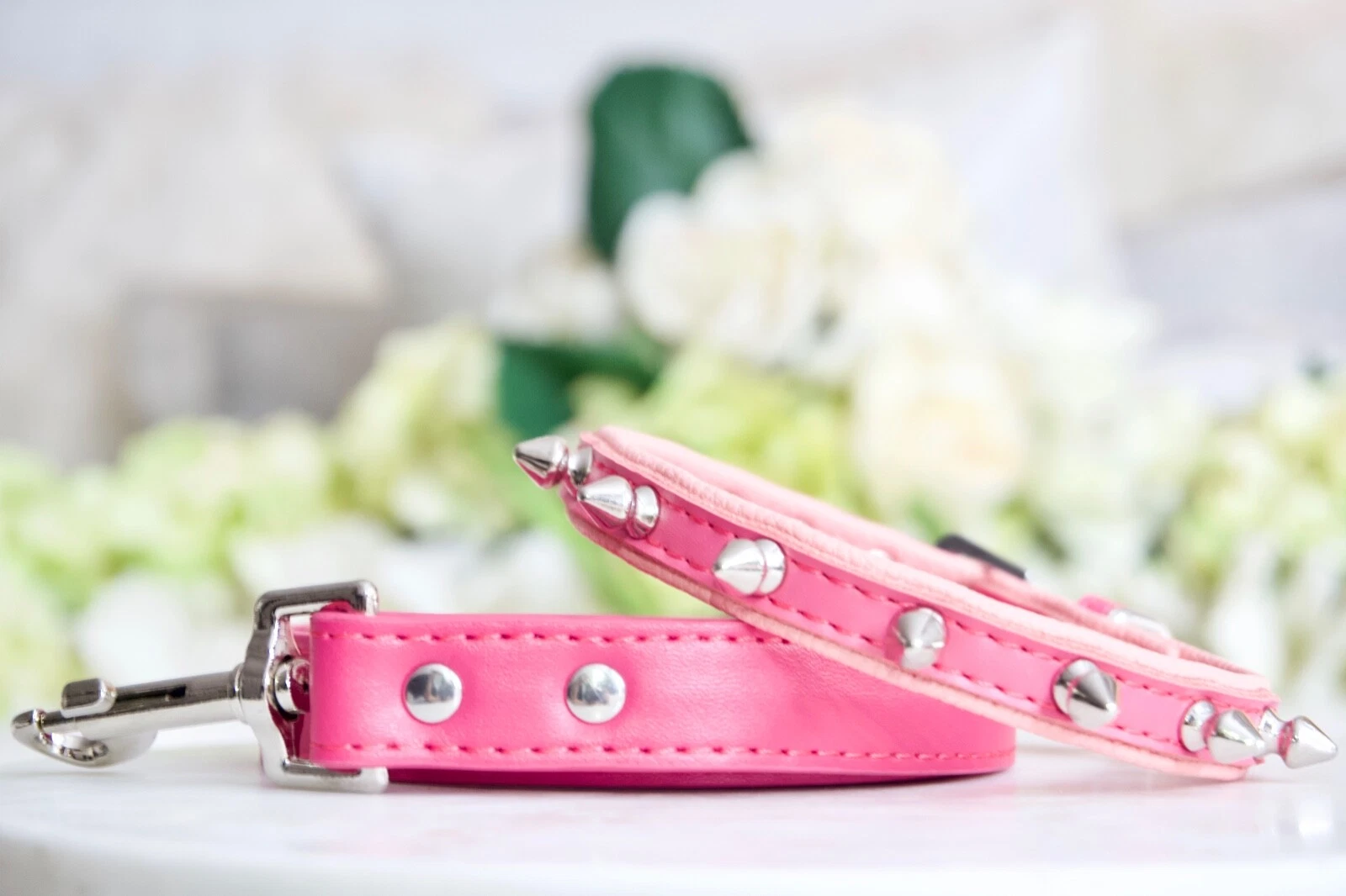 NEW! 2 Piece Set Luxury Spike Dog Collar Two-Toned Hot Pink Enchanted Pets Cats
