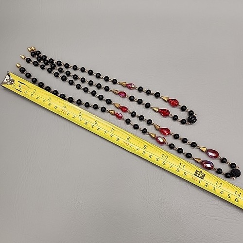 Vtg Glass Beaded Necklace Set of 2 AB Red Teardrop Black Round 21-28" - Picture 13 of 15