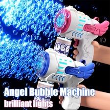Kids Automatic Bubble Gun Machine Light Up Electric Rocket Outdoor Blower Toy