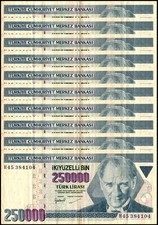 Turkey 250000 Lira, L.1970 (1998 ND), P-211, Used X 10 PCS