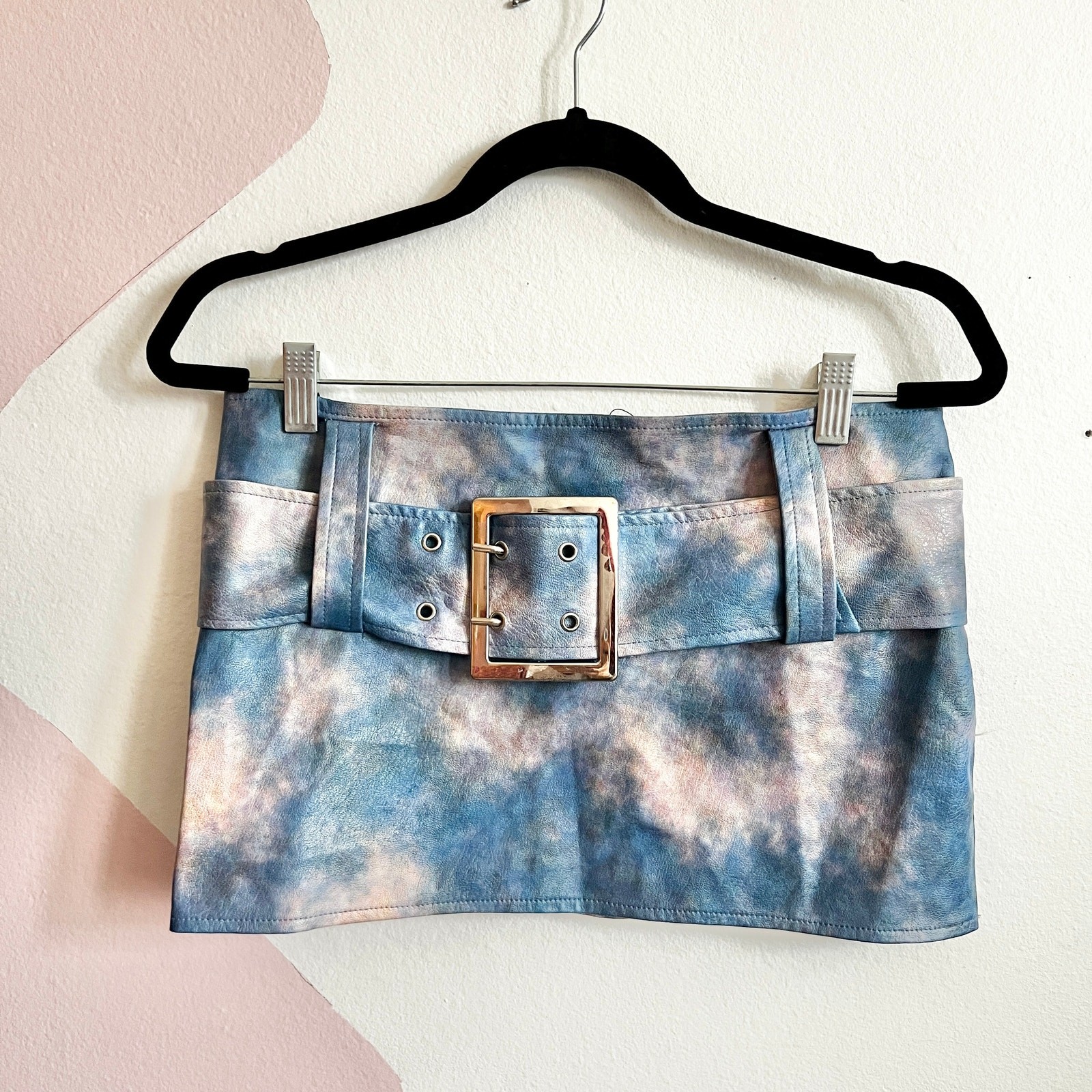 Faux Leather Buckle Mini Skirt, Y2K Vintage 2000s Clubwear Festival Grunge Sz 4