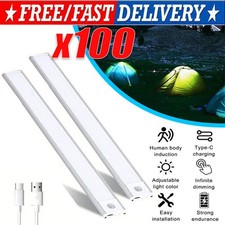 LED Motion Sensor Under Cabinet Closet Light USB Rechargeable Kitchen Lamp Strip
