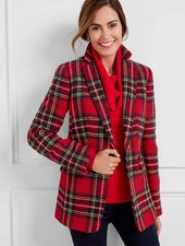 NWT 209 Talbots 'Snowstorm' Red Plaid Tartan Wool-Blend Blazer, Sz 14P
