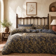NEW Anthro Gold Jacquard 100 Cotton Reversible Boho King Bedding Duvet Sham Set