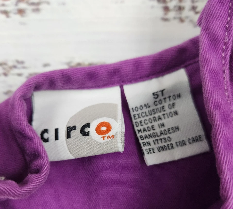 Y2K Circo 5T 紫色套衫连衣裙刺绣花卉口袋 100% 棉 — 第 4/4 张图片