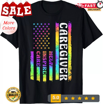 2025/Caregiver Appreciation American Watercolor Flag Help Inspire Gift Unisex T-