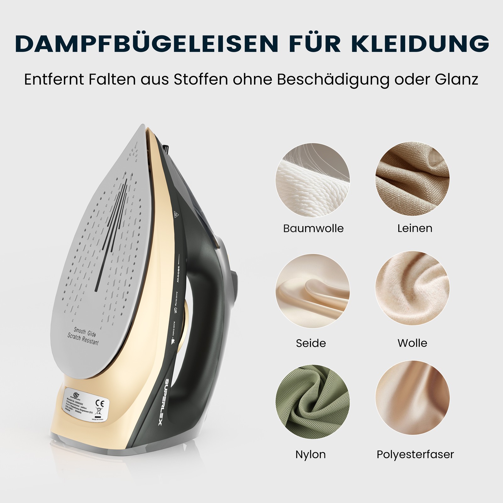 SUPERLEX Dampfbügeleisen Kabellos Bügeleisen Dampf Selbstreinigung 2600 Watte