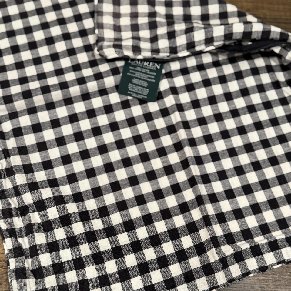 Almohada de algodón a cuadros guinga blanca negra Ralph Lauren 20x20 logotipo RL Foto 4 de 4