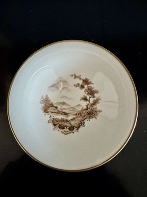 Tirschenreuth Bavaria Footed Porcelain Bowl Landscape Gold Rim