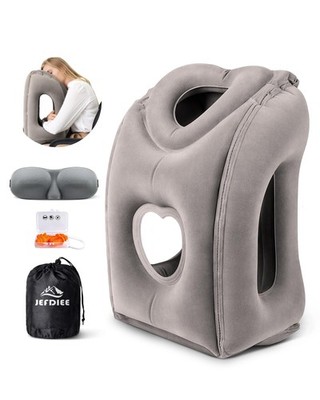 JefDiee Inflatable Travel Pillow Airplane Neck Head Support Car Train Office