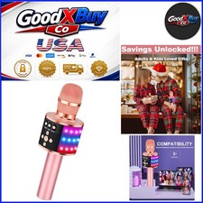 Rose Gold Bluetooth Karaoke Microphone with Disco Lights Echo Portable Mic