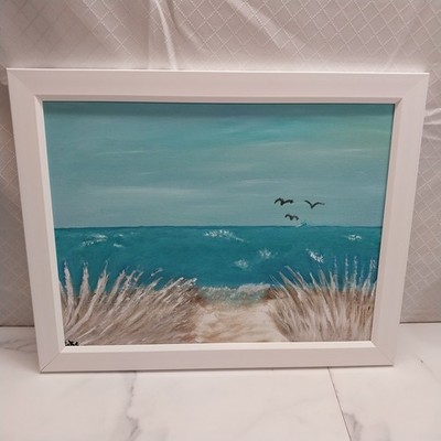 Oil Painting on board 14X18 ''Teal Seascape'' by Vickie framed and signed