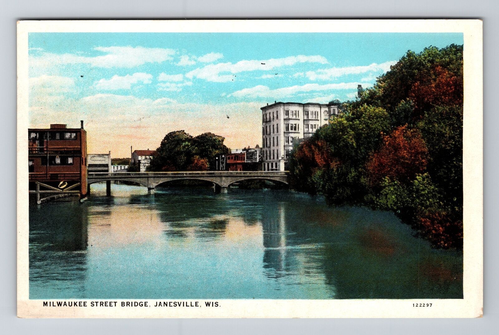 Janesville WI-Wisconsin, Milwaukee Street Bridge, c1929 Vintage Postcard
