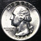 1964 Washington Quarter 25c US Coin 90% Silver Philadelphia Mint BU Uncirculated