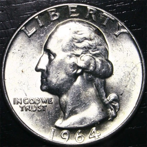 1964 Washington Quarter 25c US Coin 90% Silver Philadelphia Mint BU Uncirculated