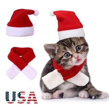 2Pcs Cat Dog Christmas Costume Hat With Scarf Pet Santa Hat Scarf Set Xmas Party