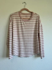 Time and Tru Women's Pink White Striped Long Sleeve Knit Pullover Shirt Large