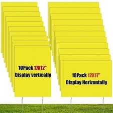 20 Pack Blank Yard Signs with Stakes Plastic Yard Lawn 17 x 12 Inch Yellow