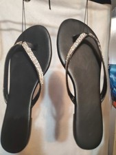 Charlotte Russe Flat Thong Sandals Black Rhinestone Slip On Solid Womens Size 8