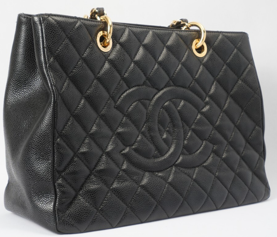CHANEL Classic GST Matelasse Chain Tote Bag Black Gold Shoulder Bag