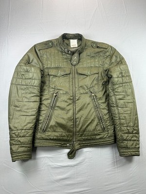 Diesel Puffer Jacket Large Men's Army Green Military Style Full Zip Up