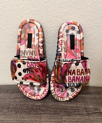 FARM RIO Bananatic Puffy Slide Sandals Colorful Boho Beach Swim Banana Vegan 9