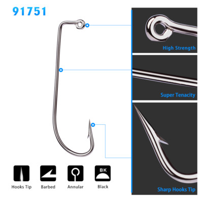 90 fish hooks Degree Jig Hook eye bend and inline eye for excellent presentation 50pcs 90 Degree O'shaughnessy JIG