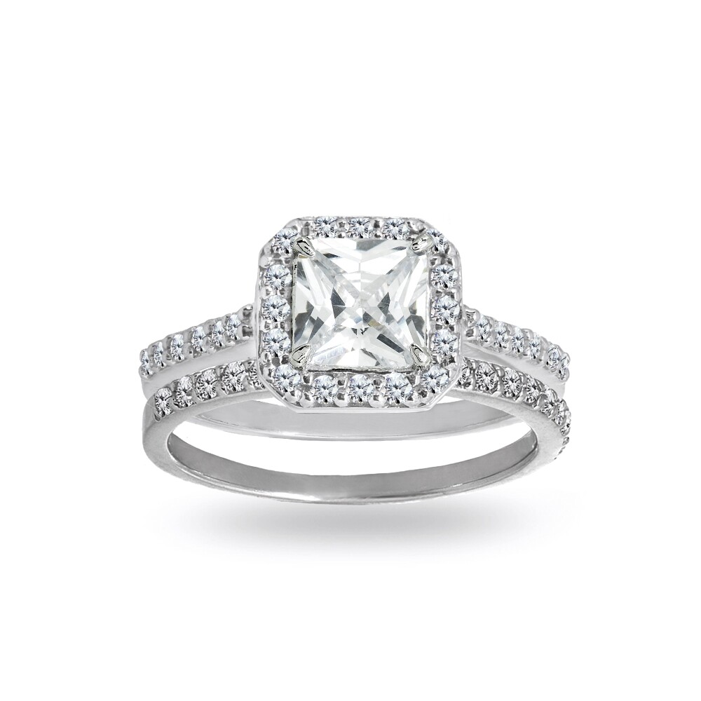 Princess-cut Cubic Zirconia 925 Silver Wedding Band Engagement