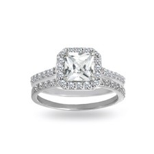 Princess-cut Cubic Zirconia 925 Silver Wedding Band Engagement Ring Set, Size 4