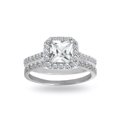 Princess-cut Cubic Zirconia 925 Silver Wedding Band Engagement